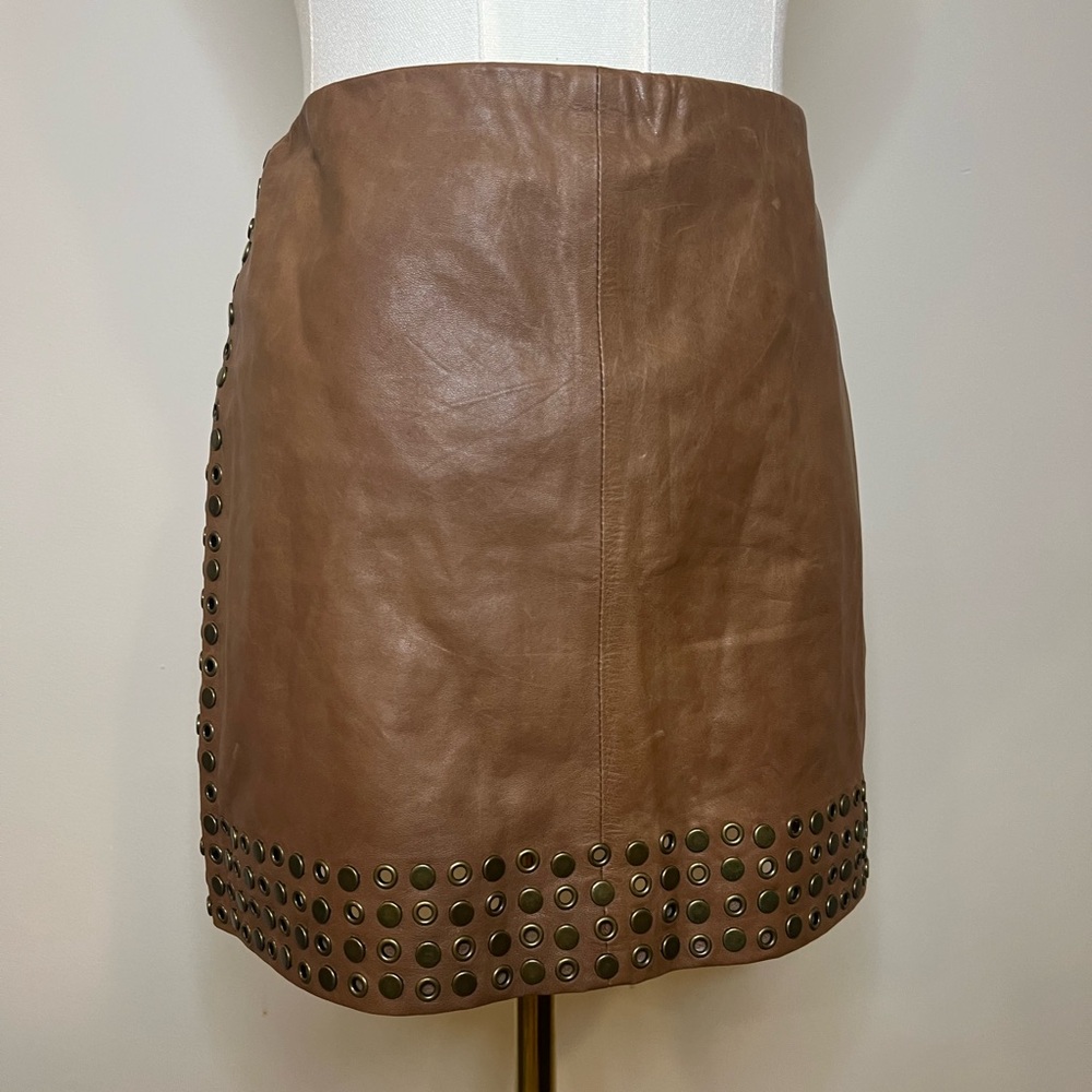 Brown leather studded skirt